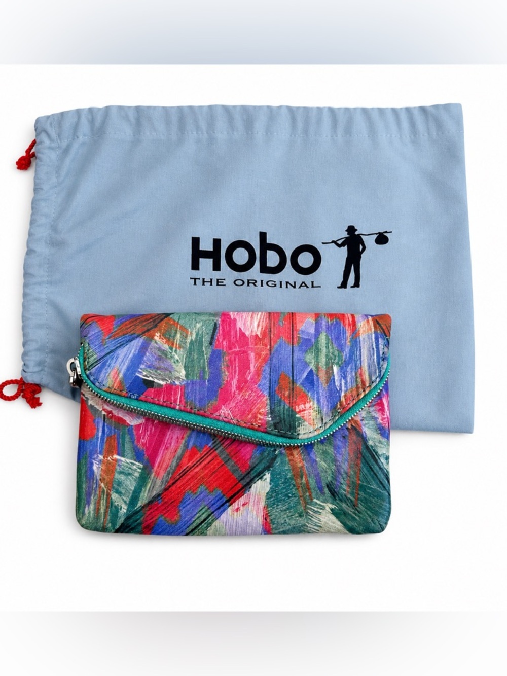 VTG Hobo The Original Multicolor Printed Leather Wristlet Clutch Bag Crossbody